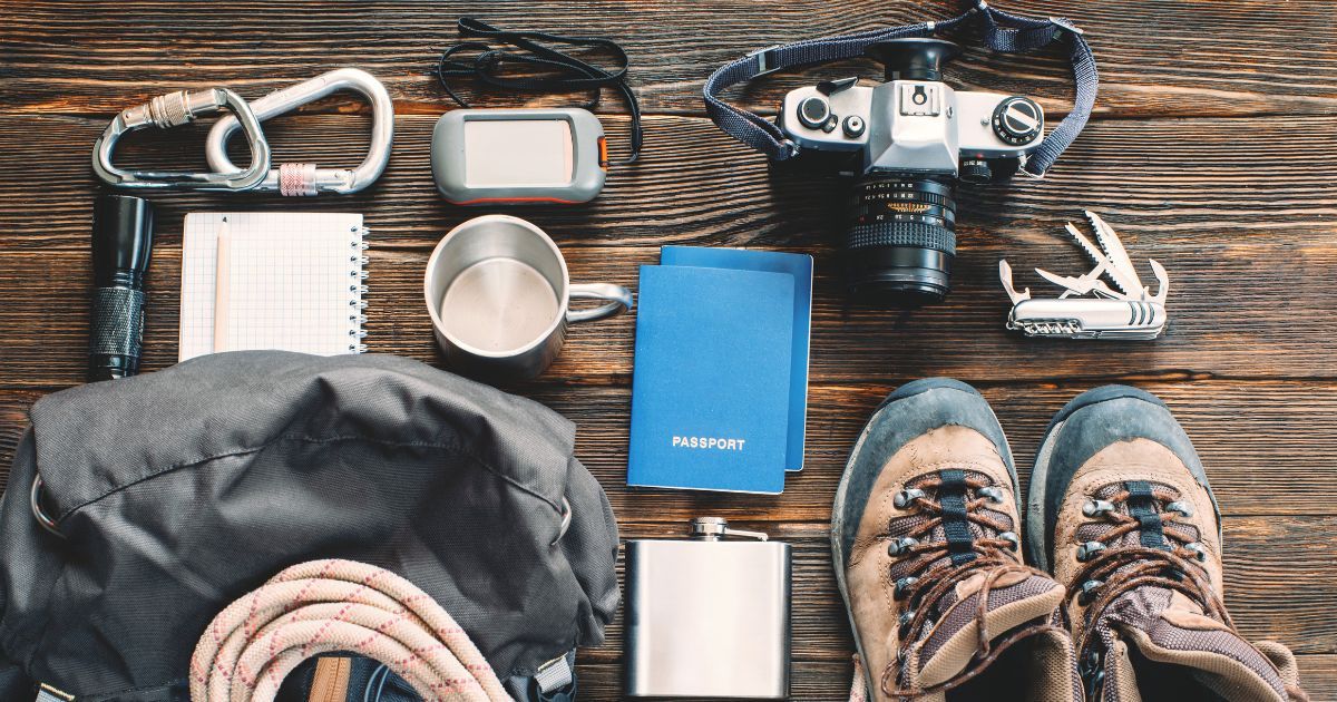 hiking and camera gear laid out