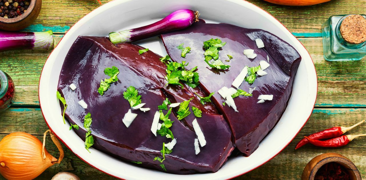 plate of raw beef liver