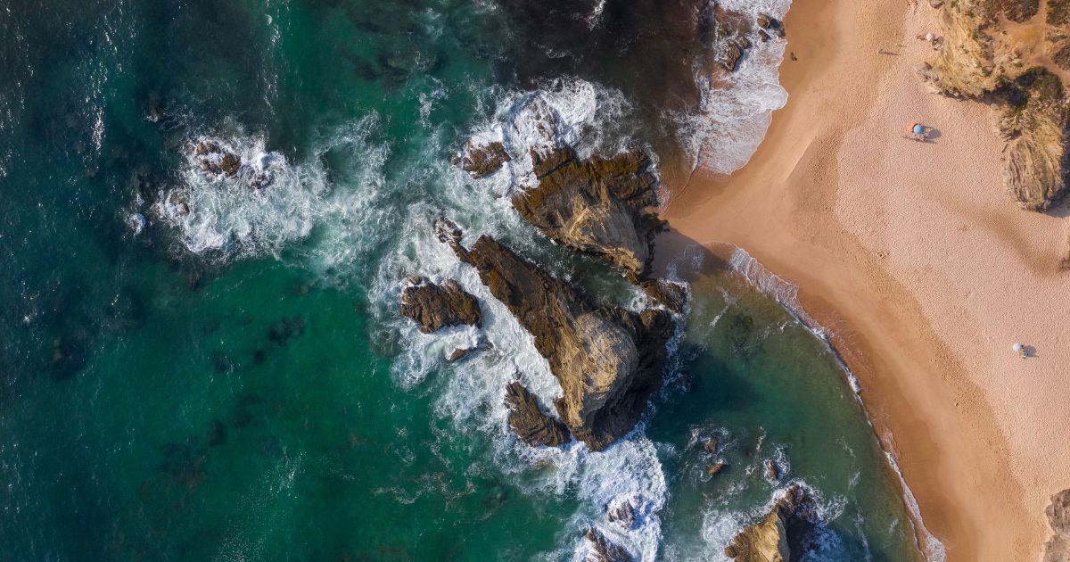 top down view of a rocky ocean shoreline