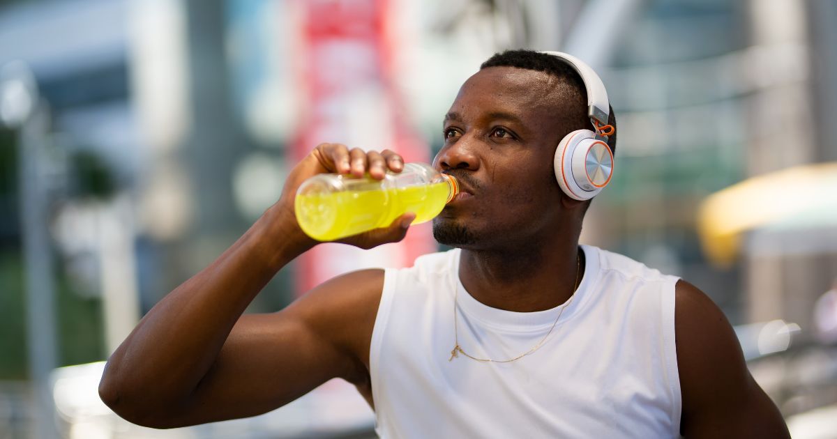 Man drinking electrolyte drink