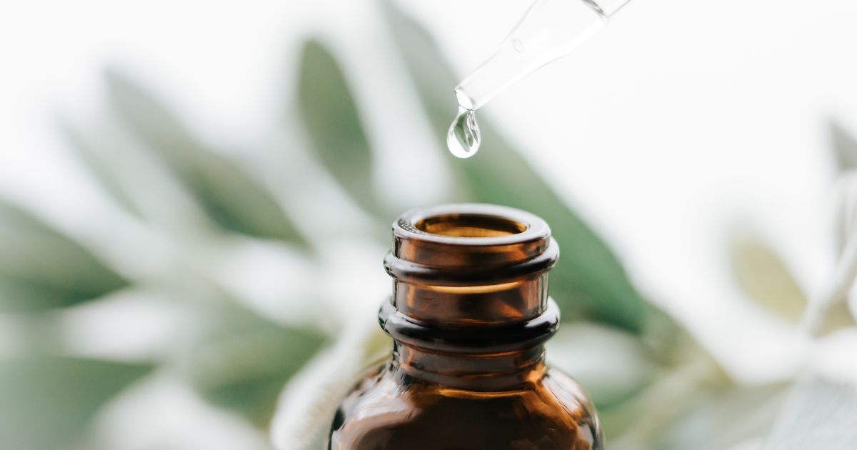 close up of a drop of essential oil