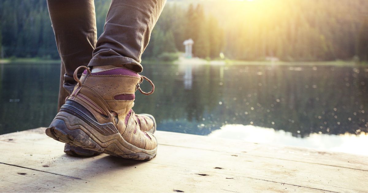 close up of hiking boots