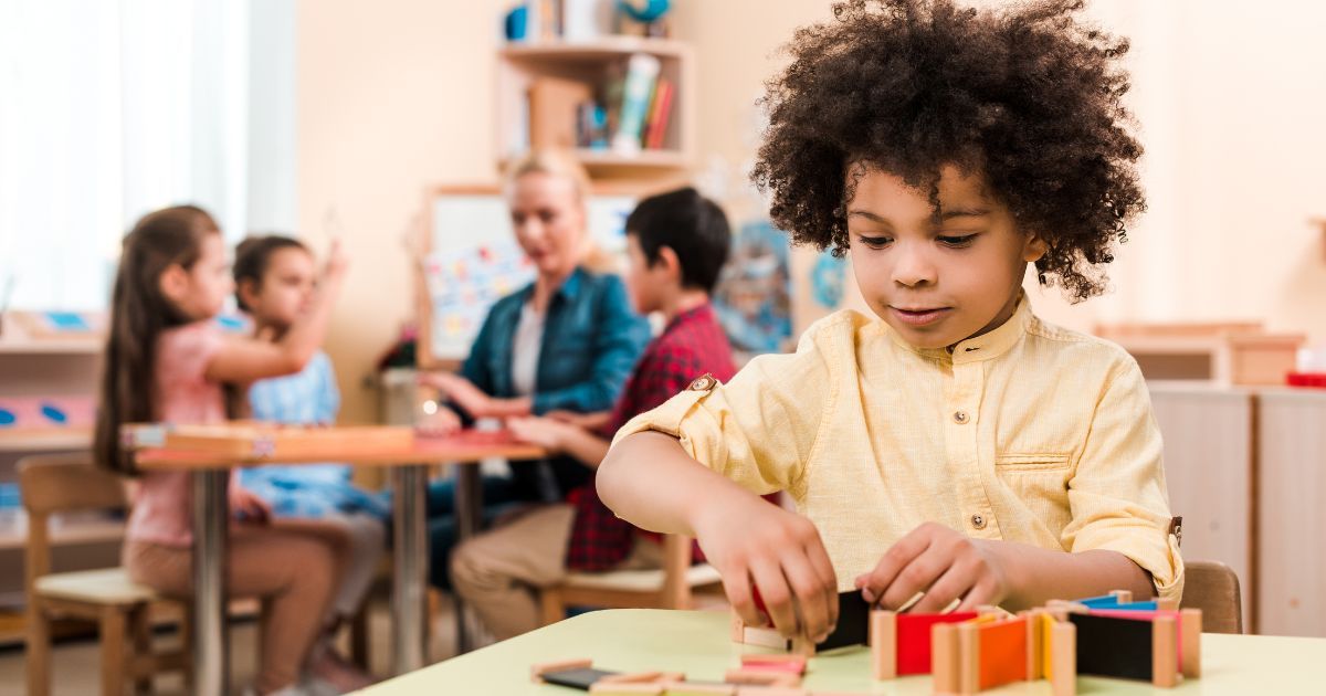 child playing educational game