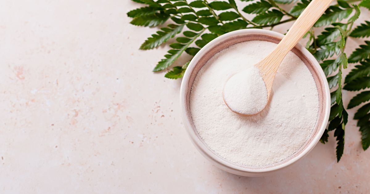 bowl and spoon of collagen powder