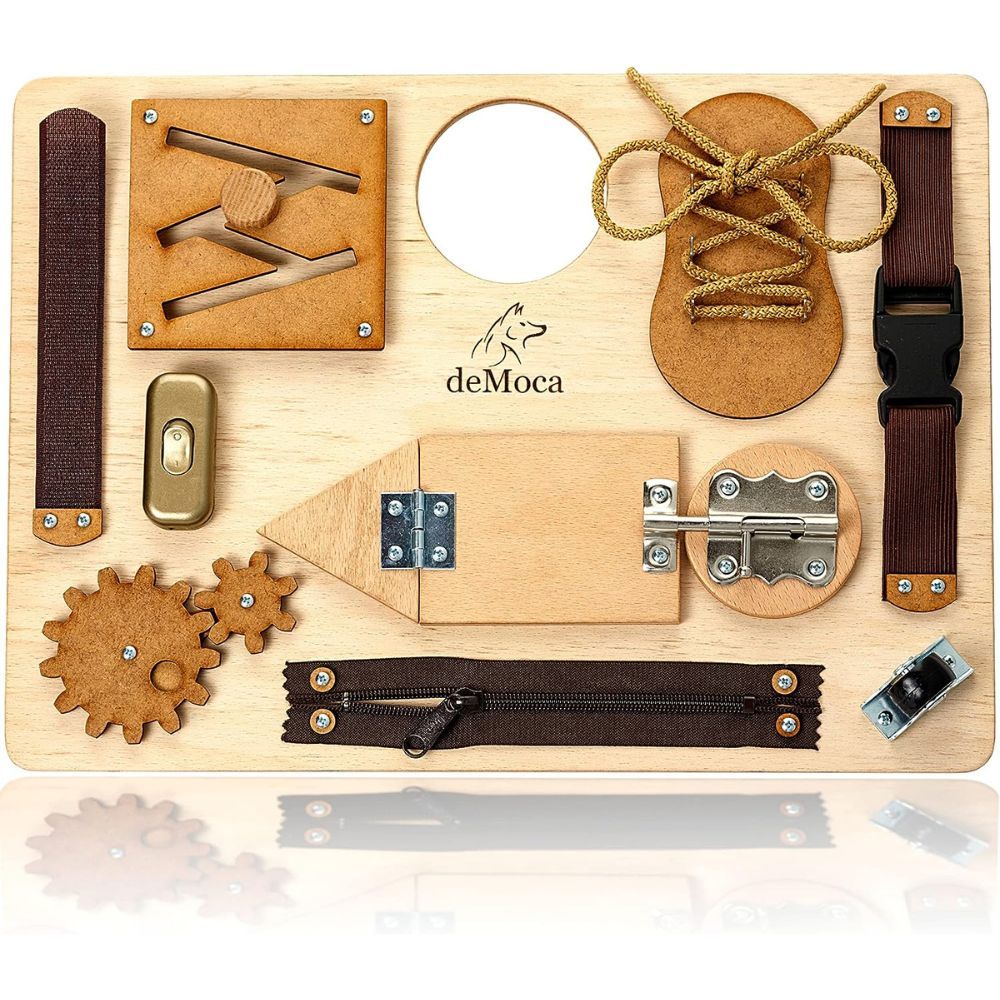 wooden busy board for toddlers