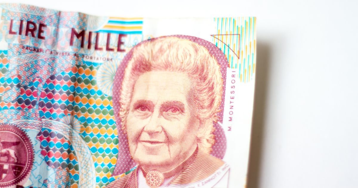 Old Italian Lire bill with Maria Montessori on it