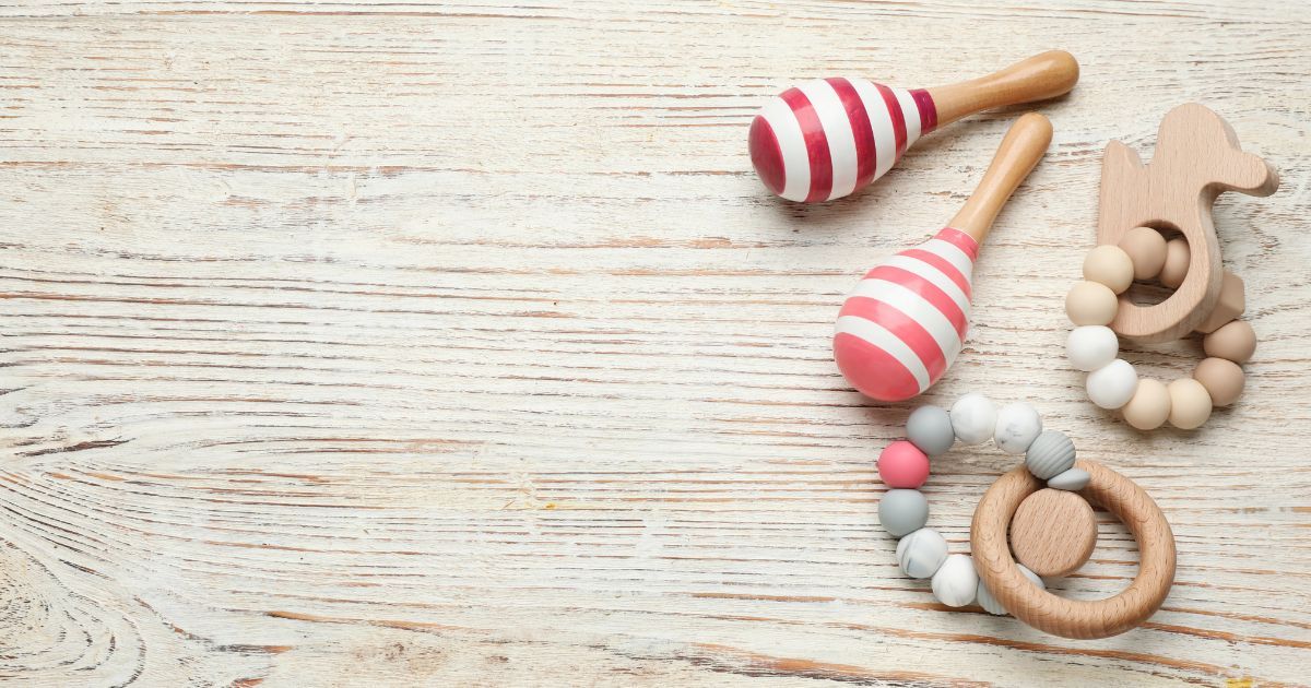 wooden rattles and rings