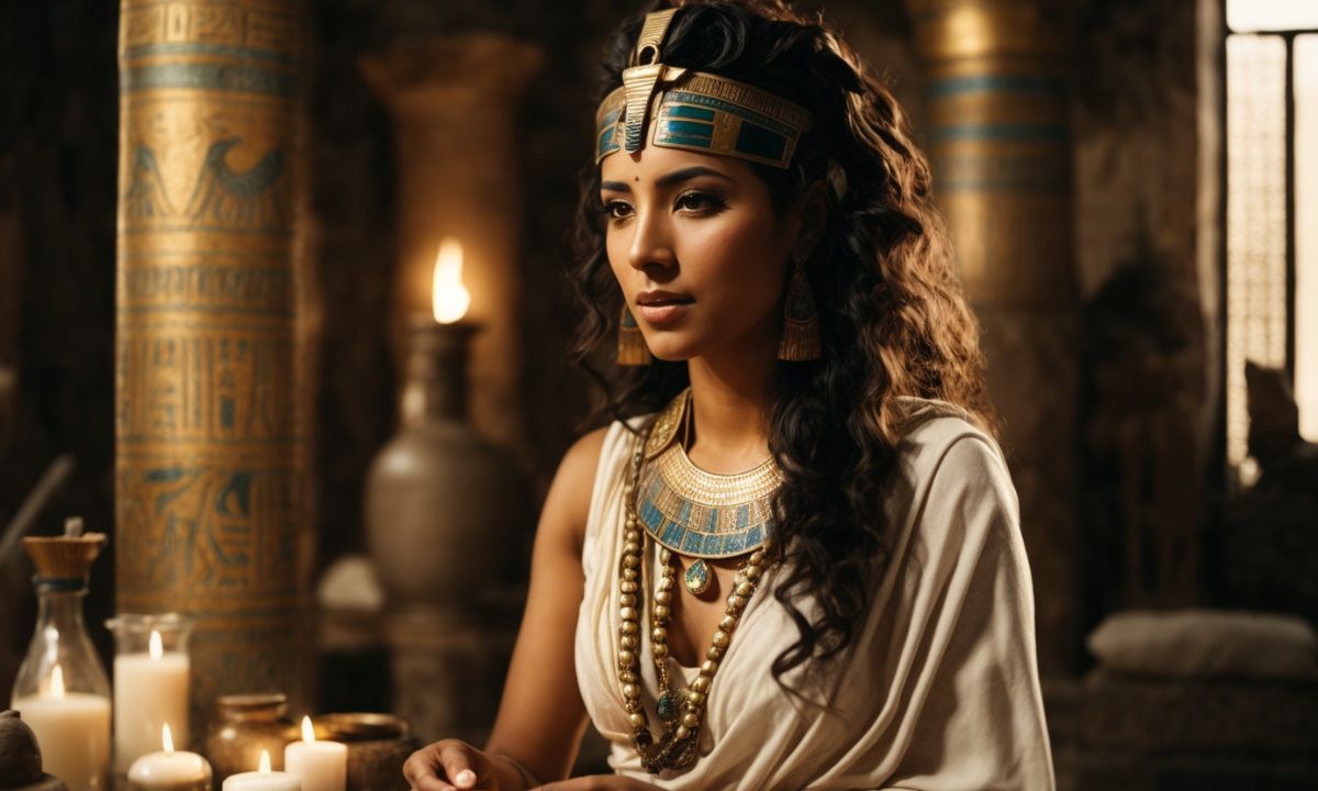illustration of a beatiful egyptian woman doing her skin care routine