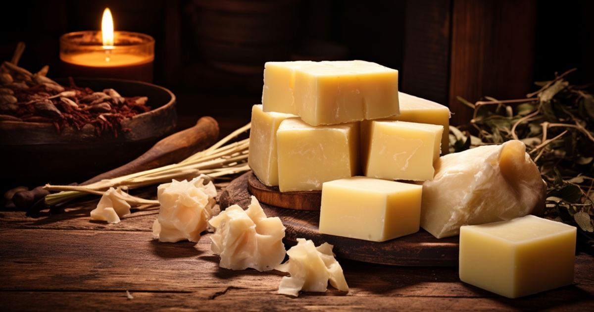 cubes of beef tallow lit by candle light